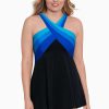 Swim Longitude | Crossover Insert Princess Seam Long Torso Swim Dress Private Party Blue