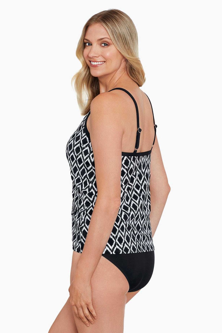 Swim Longitude | High Neck Tankini Top Batik Charm Black/Ivory