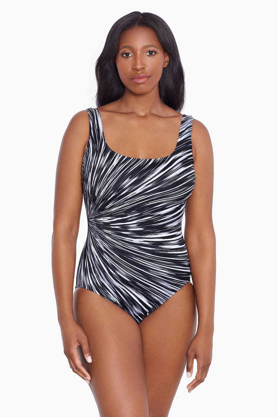 Swim Longitude | Panel Scoopneck Tank Long Torso One Piece Swimsuit Night Point Black/White