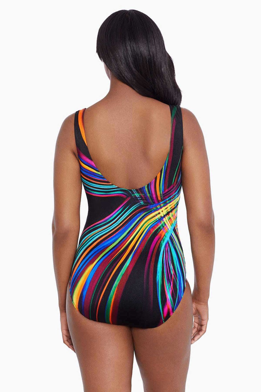 Swim Longitude | Panel Scoopneck Tank Long Torso One Piece Swimsuit Kinetic Force Multi