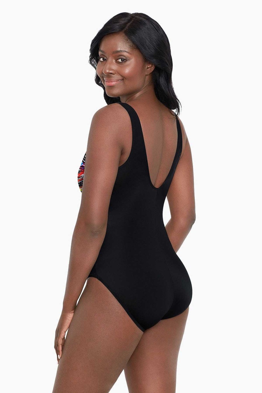 Swim Longitude | Plus Size Side Tie Surplice Swimsuit Off Set Multi