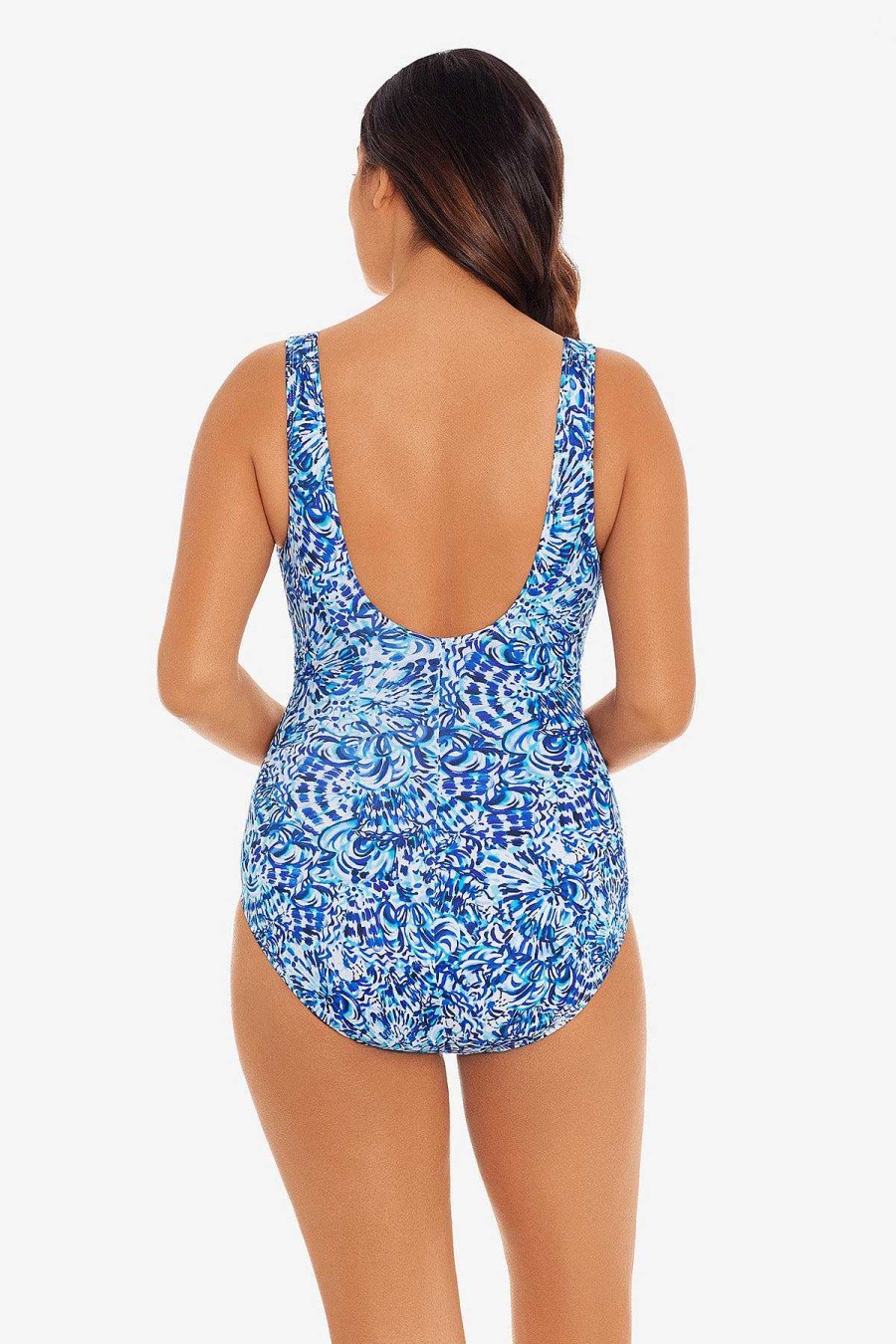 Swim Longitude | Ruffle Front Surplice One Piece Long Torso Swimsuit Ocean Air Blue