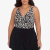 Swim Longitude | Plus Size Rebecca One Piece Romper Swimsuit Leopard In The Mist Brown