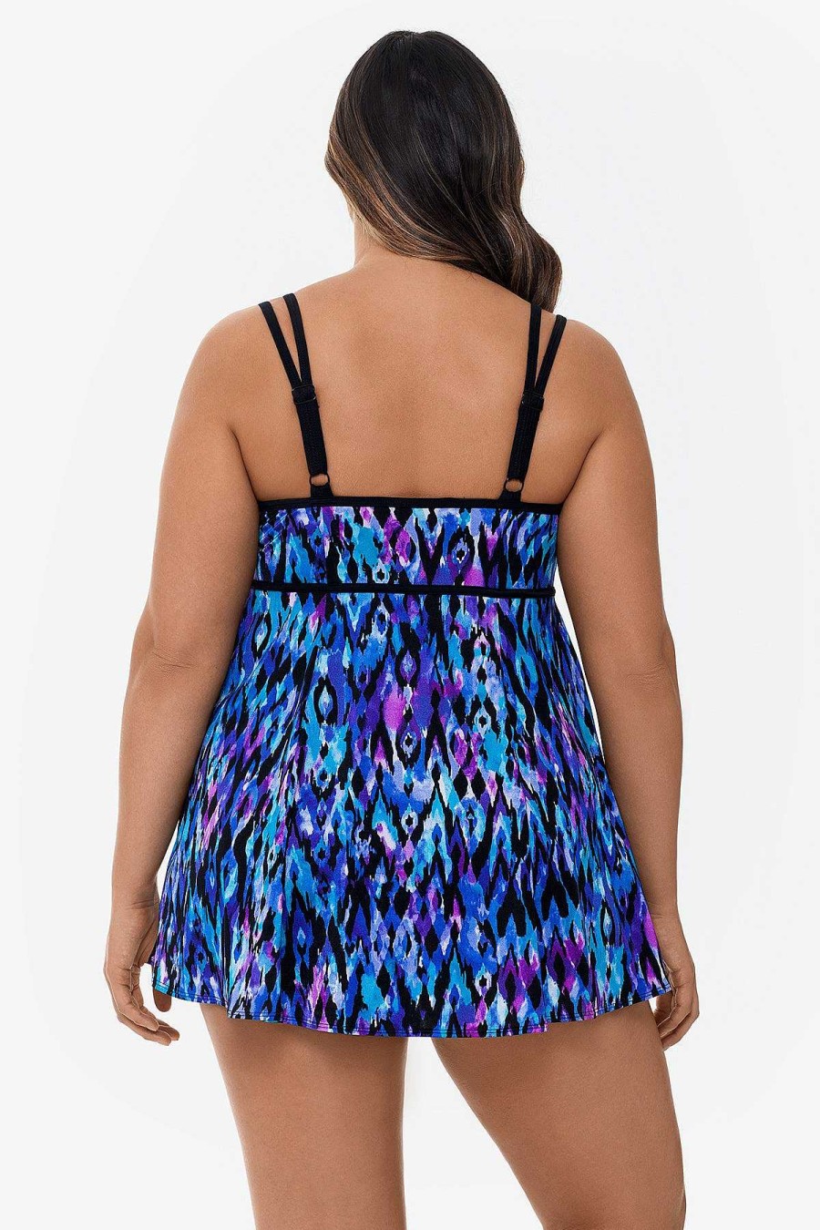 Swim Longitude | Plus Size Empire Princess Seam Long Torso Swim Dress Tulum Purple