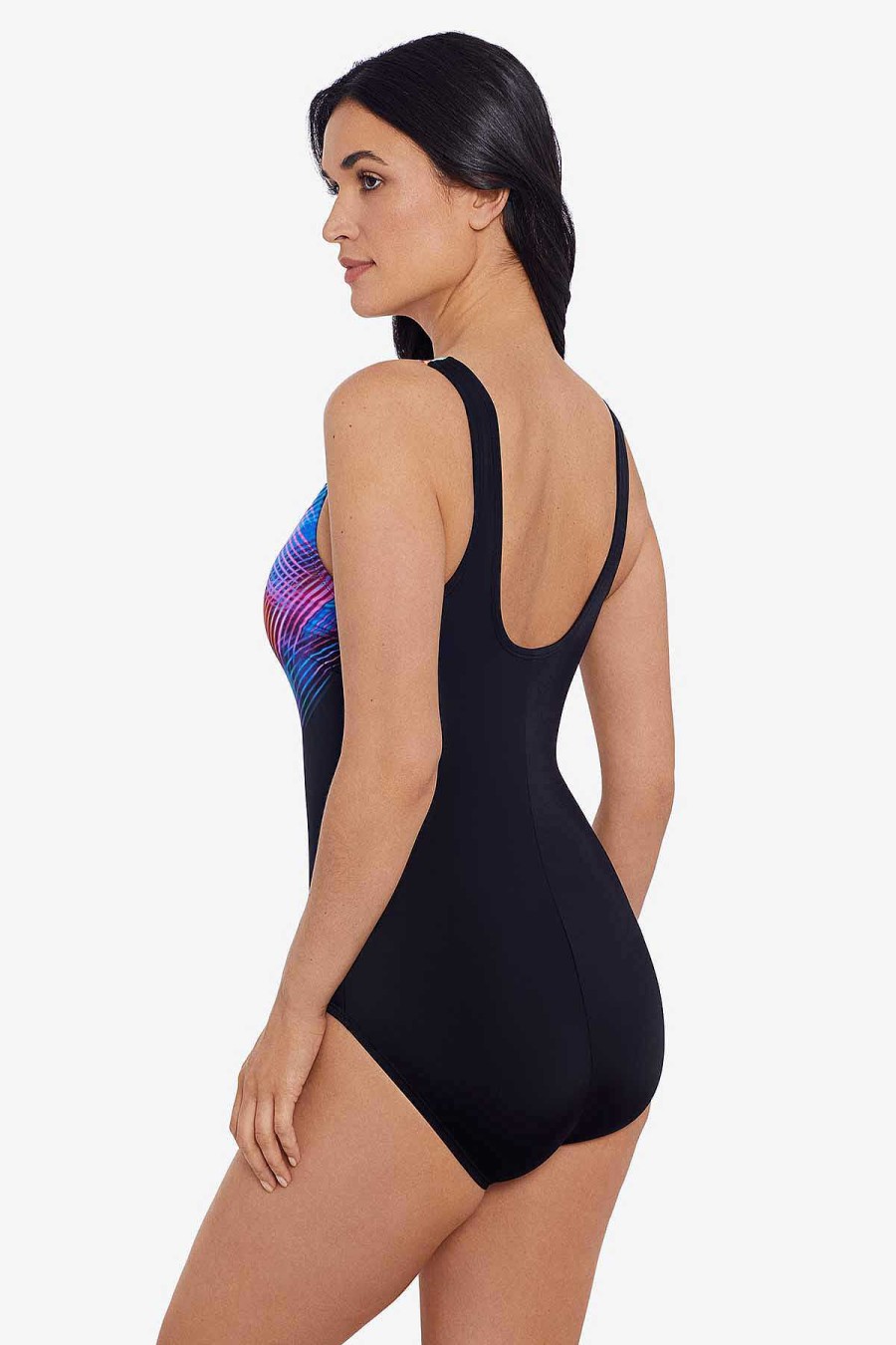 Swim Longitude | High Neck Tank One Piece Swimsuit Prismatic Crosshatch Multi