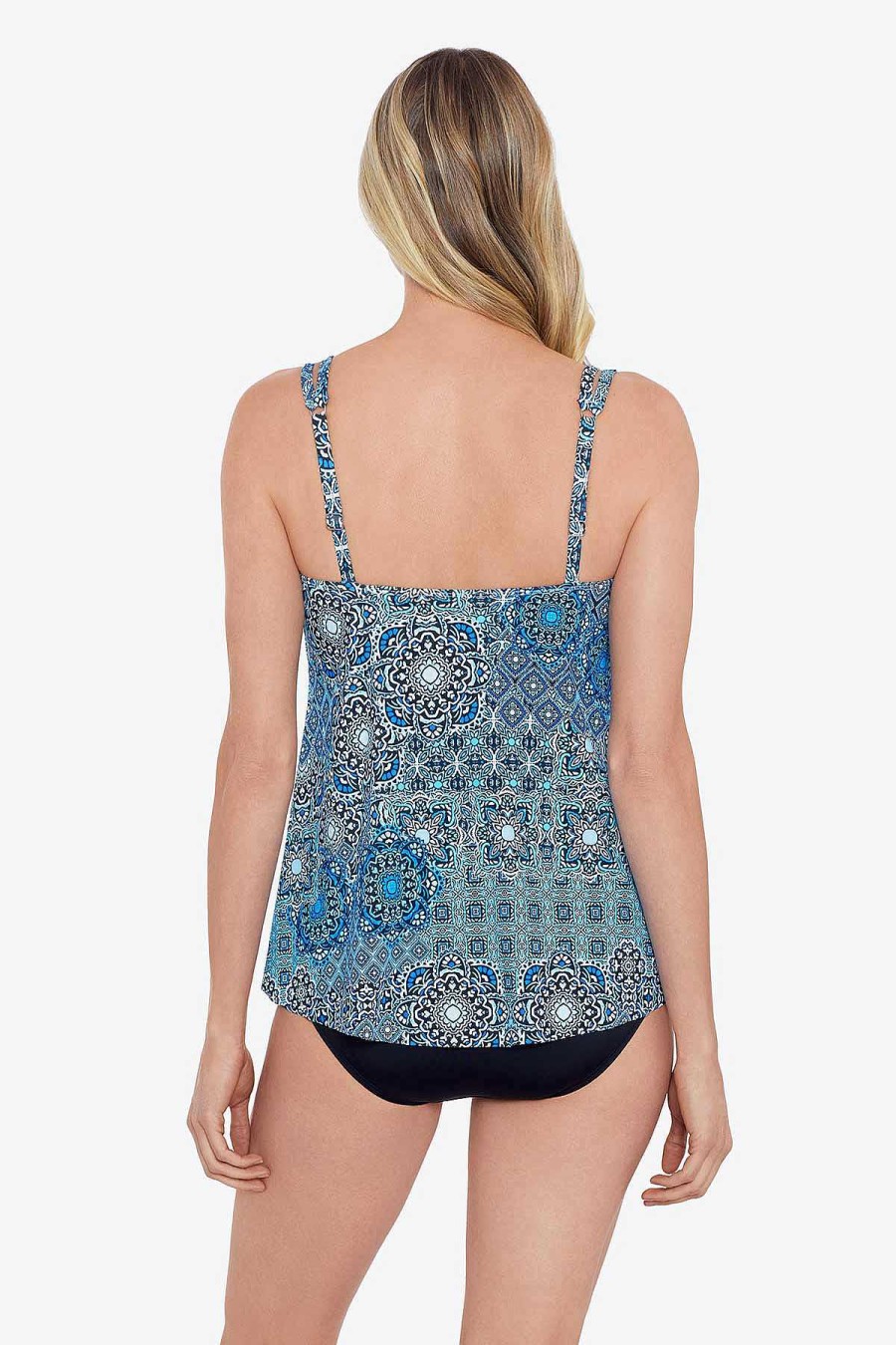 Swim Longitude | Hi Lo Princess Seam Fauxkini Back In Tile Multi