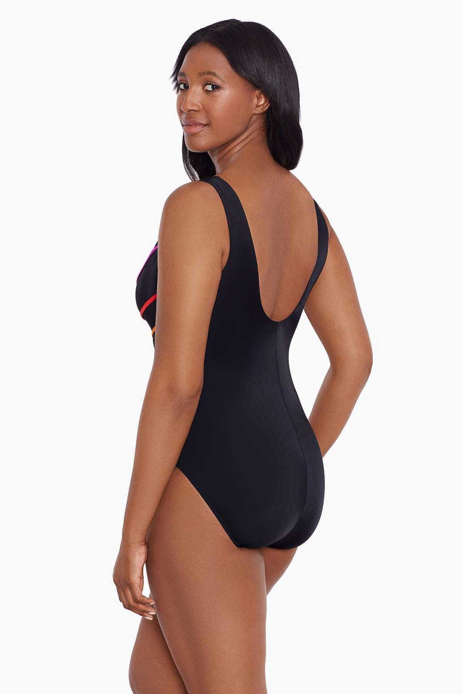 Swim Longitude | 8 Overlay Fan Tank Long Torso One Piece Swimsuit Block It Up