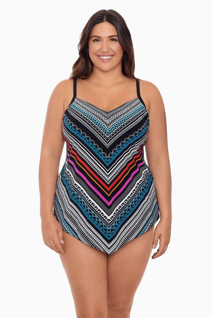 Swim Longitude | Plus Size Hank Tankini Top Concentric Corners Multi