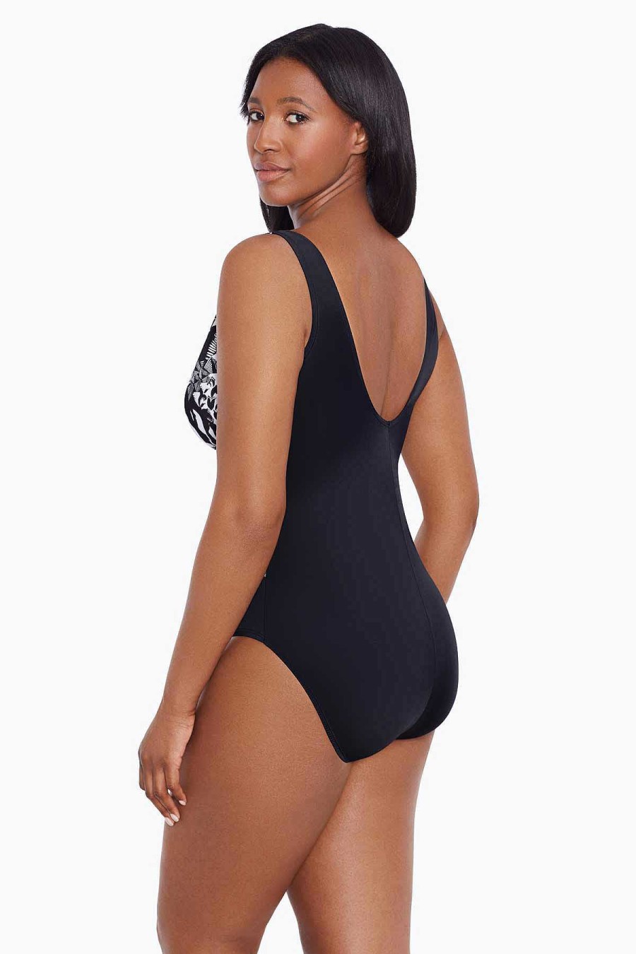 Swim Longitude | Ruffle Surplice Long Torso One Piece Swimsuit Azteca Black/White