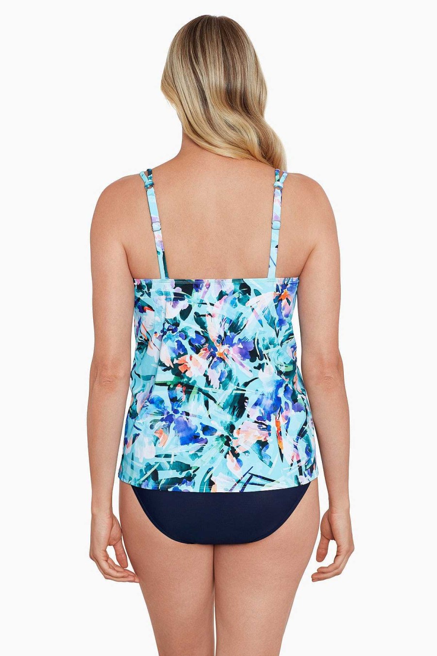 Swim Longitude | Handkerchief Hem Tankini Top Graphic Garden Multi