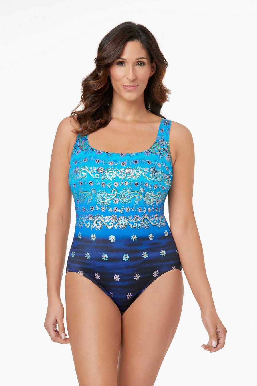 Swim Longitude | Double X-Back Tank Long Torso One Piece Swimsuit Alibaba Blue