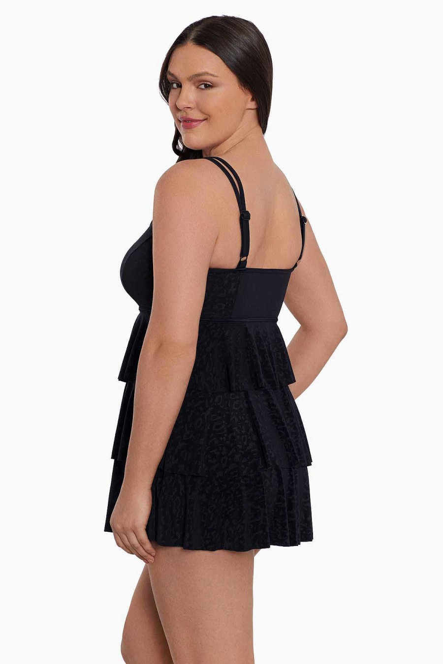 Swim Longitude | Triple Tier Long Torso Swim Dress Boss Lady Black