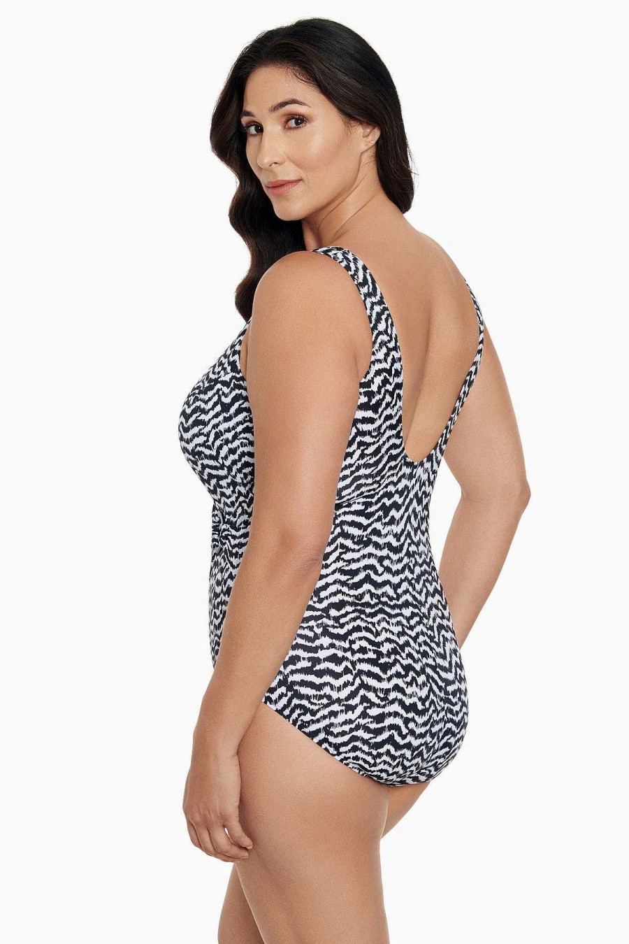 Swim Longitude | O-Ring Surplice Long Torso One Piece Swimsuit Majorca Black/White