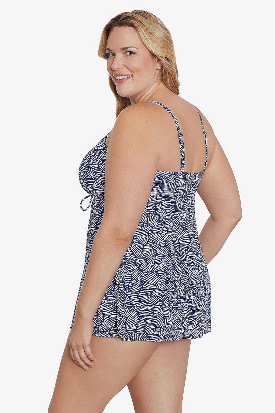 Swim Longitude | Plus Size Empire Swimdress Shifting Shapes Navy/White