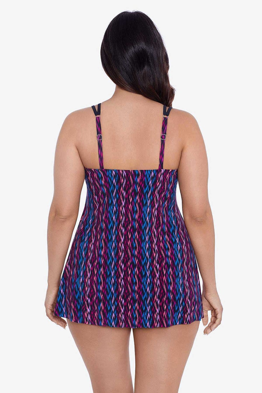 Swim Longitude | Tracey One Piece Swim Dress Serape Stripe Black/Multi