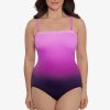 Swim Longitude | Bandeau Long Torso One Piece Swimsuit Tonal Stripe Pink