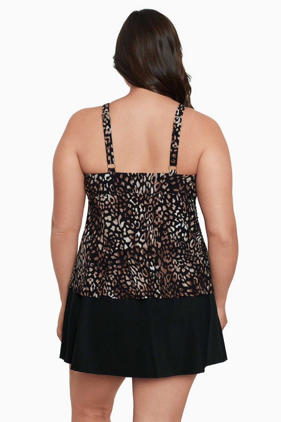 Swim Longitude | Plus Size Cara Tankini Top Night Cheetah Brown