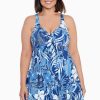 Swim Longitude | Plus Size Bow Front One Piece Swim Dress In My Blues Denim