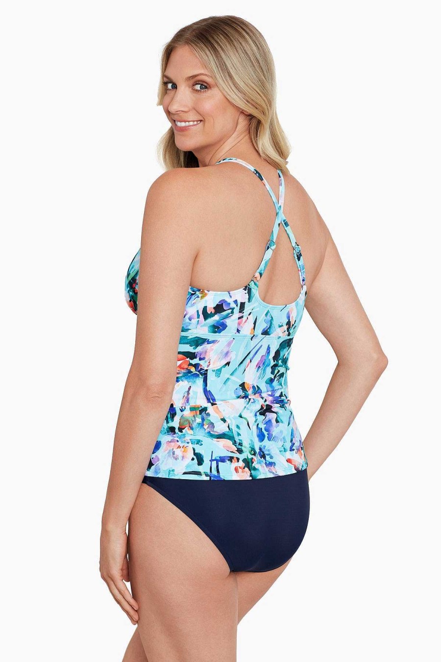 Swim Longitude | High Neck Keyhole Tankini Top Graphic Garden Multi