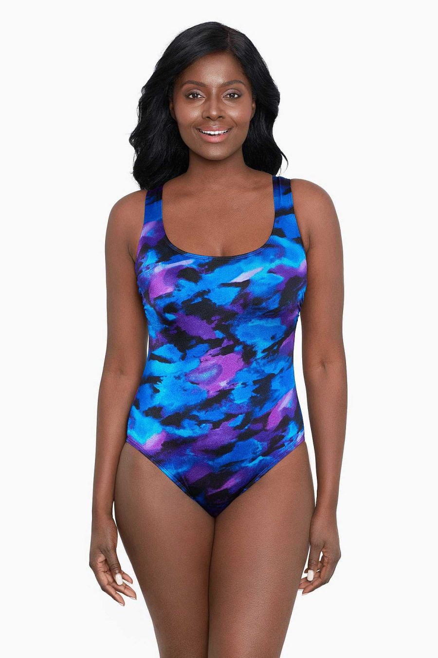 Swim Longitude | Double X-Back Tank Long Torso One Piece Swimsuit Color Sense Purple