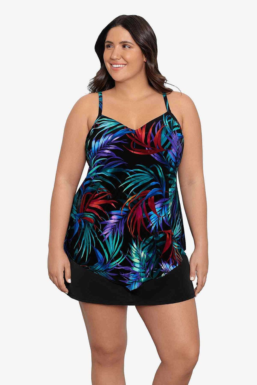 Swim Longitude | Plus Size Hank Tankini Top Rainforest Woodcut Multi