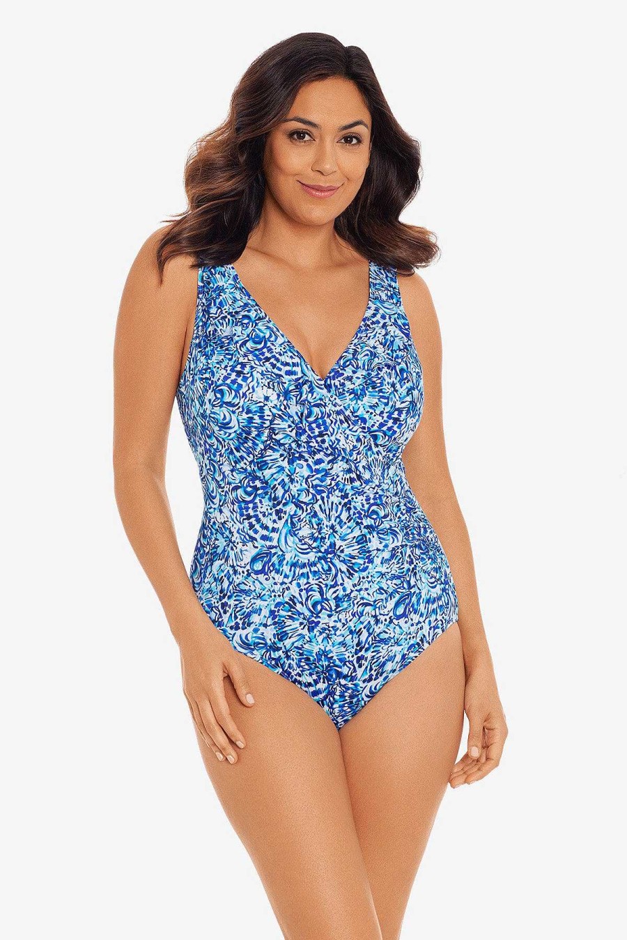 Swim Longitude | Ruffle Front Surplice One Piece Long Torso Swimsuit Ocean Air Blue