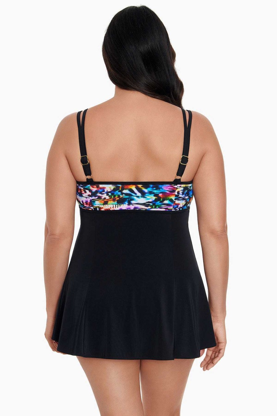 Swim Longitude | Empire Princess Seam Long Torso Swim Dress W/ Hardware Beach Craze Multi