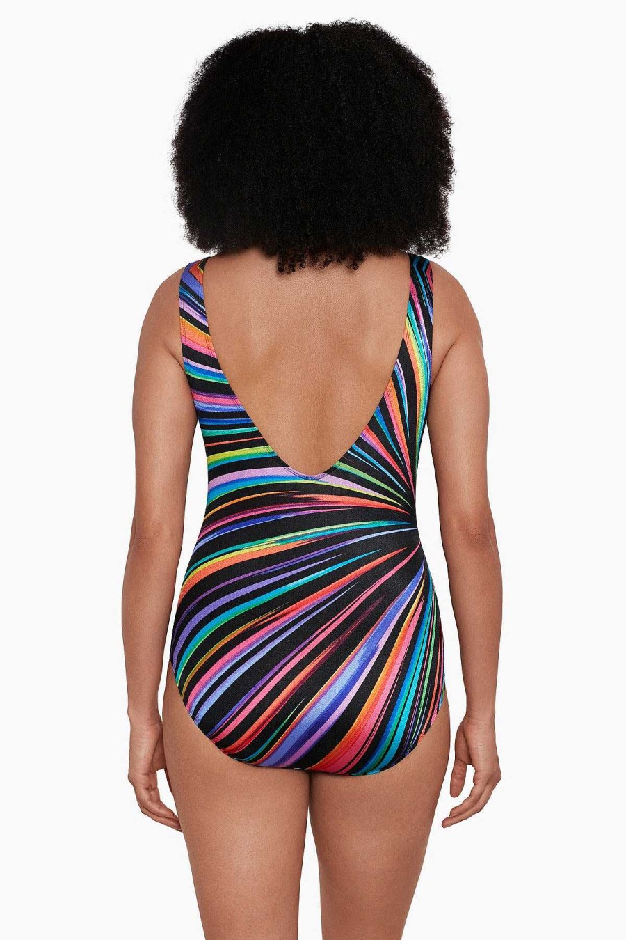 Swim Longitude | Panel Scoopneck Long Torso Tank Swimsuit Zenon Pink/Multi