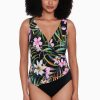 Swim Longitude | Side Shirred Surplice Long Torso Swimsuit Elysian Fields Pink/Multi