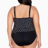 Swim Longitude | Plus Size Side Ruched Blouson Long Torso One Piece Swimsuit Luna Dot Black/White