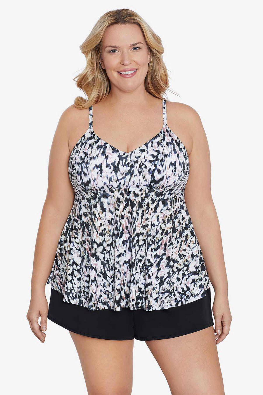 Swim Longitude | Plus Size V-Neck Tankini Leopard Love Black/Multi