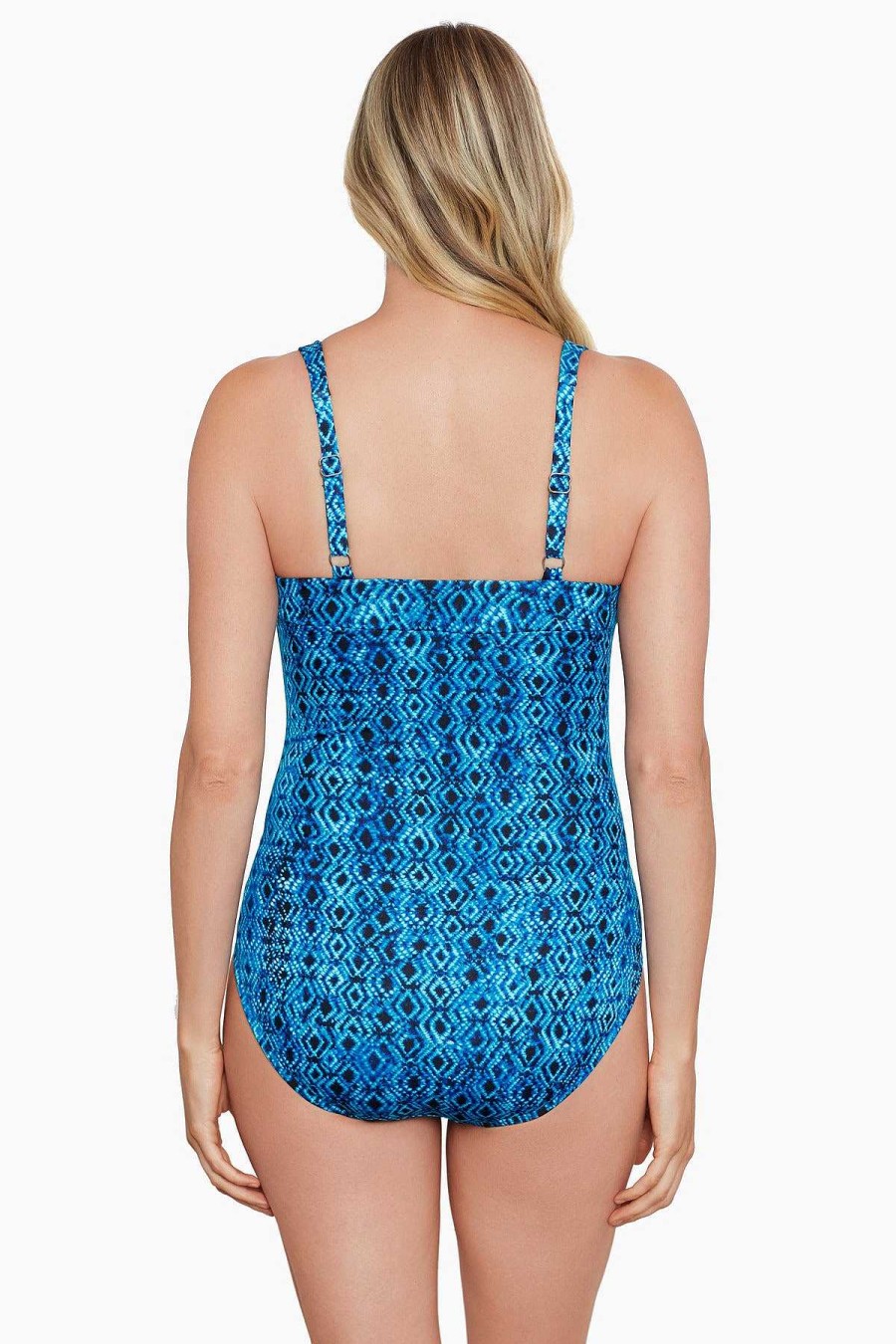 Swim Longitude | Shirred Front Panel Mio One Piece Swimsuit Diamonds Blue