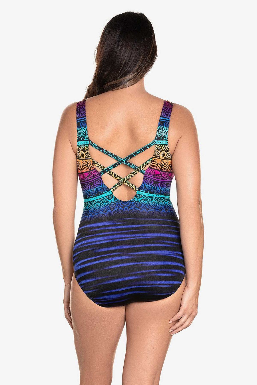 Swim Longitude | Double X-Back Tank Long Torso One Piece Swimsuit Cocoa Beach Multi