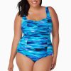 Swim Longitude | Plus Size Shirred Sweetheart Lingerie Tank Long Torso One Piece Swimsuit Making Waves Blue