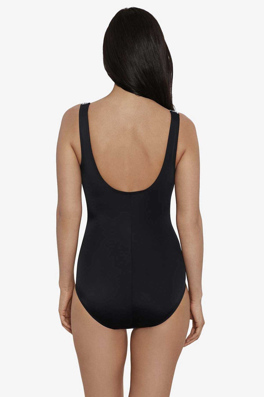 Swim Longitude | Scoop Neck Tank One Piece Swimsuit Sharp Therapy Black/White