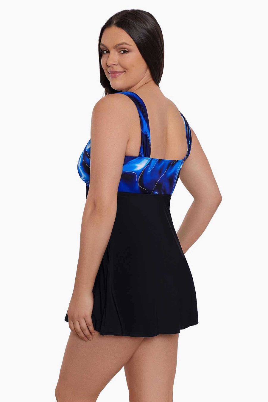 Swim Longitude | Tie Front Long Torso Swim Dress Infinite Shine Blue