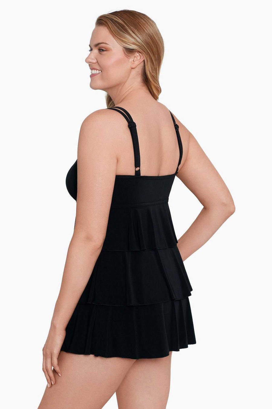 Swim Longitude | Triple Tier Long Torso Swim Dress Night Gala Black