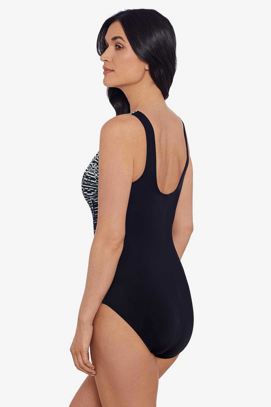 Swim Longitude | High Neck Tank One Piece Swimsuit Dash Point Black/White