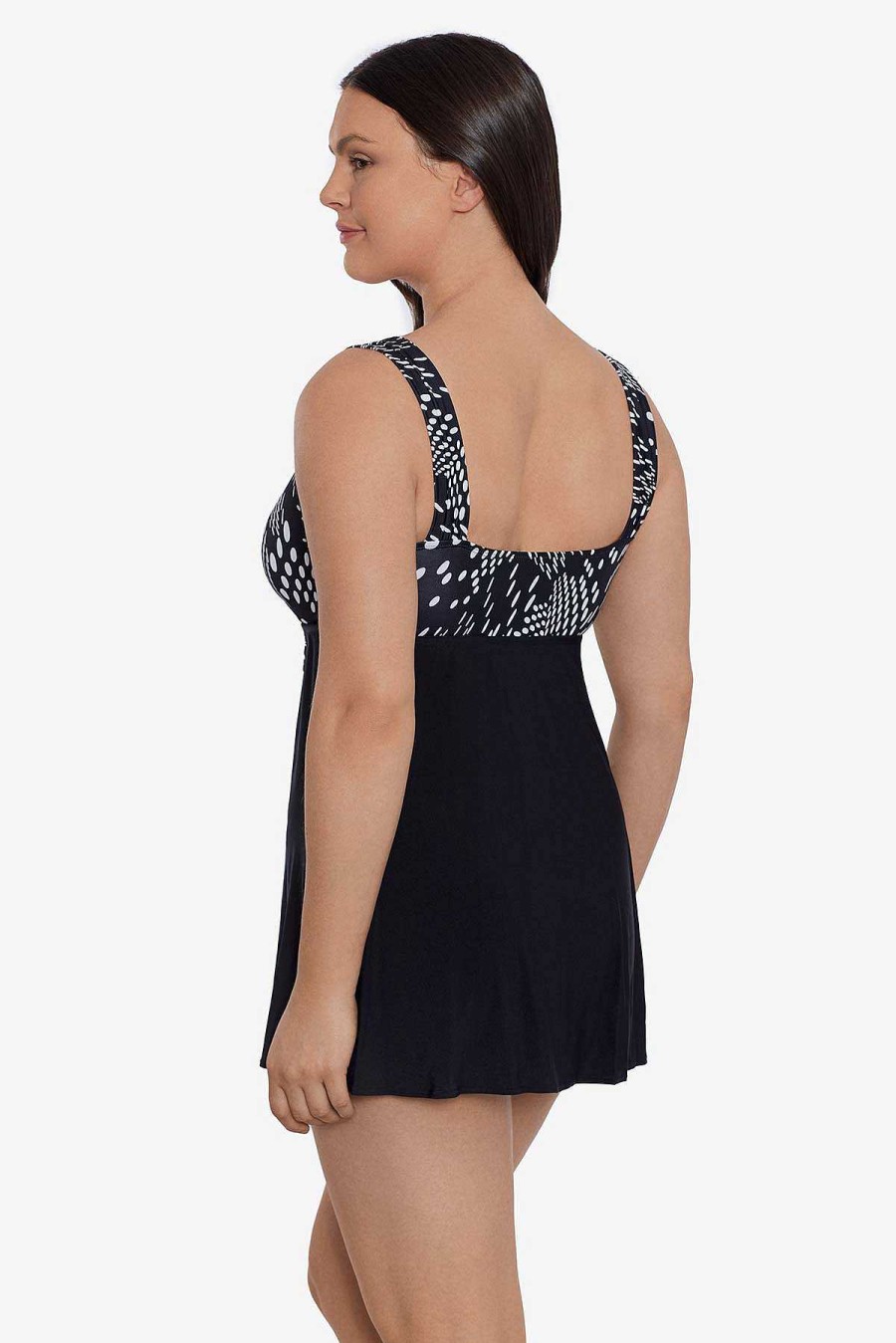 Swim Longitude | Tie Front Swim Dress Parade Black/White