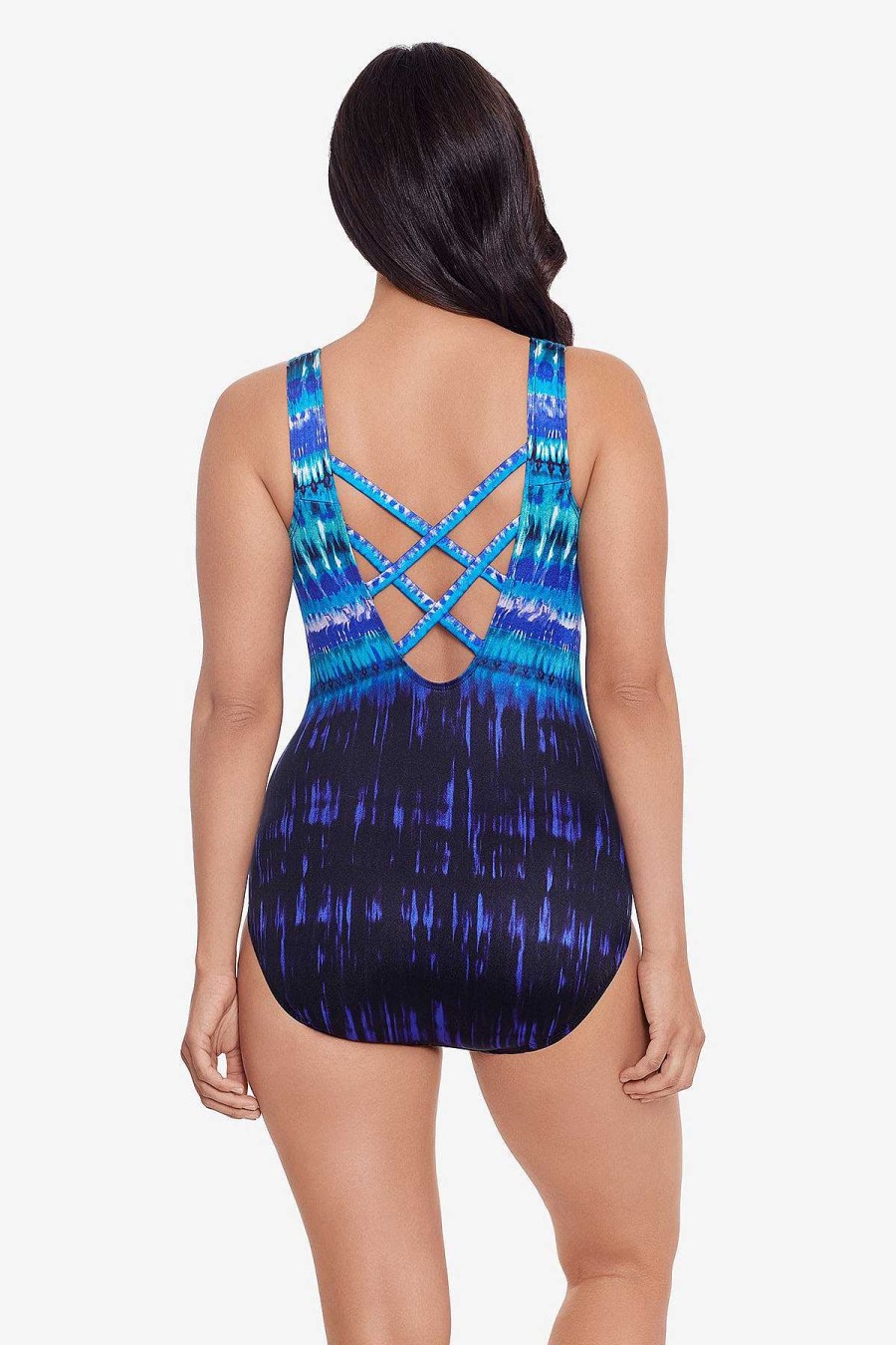 Swim Longitude | Double X-Back Tank Long Torso One Piece Swimsuit Secret Terrain Blue