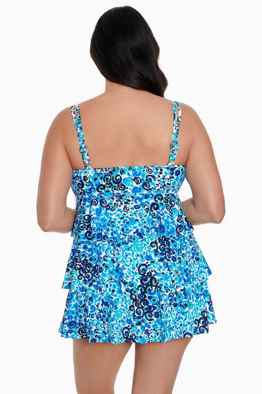 Swim Longitude | Plus Size Triple Tier Swim Dress Fanciful Blue