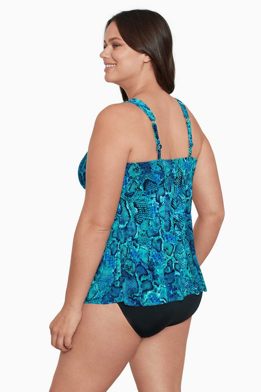 Swim Longitude | Plus Size Lily Tankini Top Ocean Serpent Blue