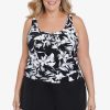 Swim Longitude | Plus Size Shirred Neck Blouson Underwire With Bra Back Nightshade Black/White