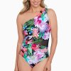 Swim Longitude | Mesh Insert One Shoulder Mio One Piece Swimsuit Lush Life Black/Multi