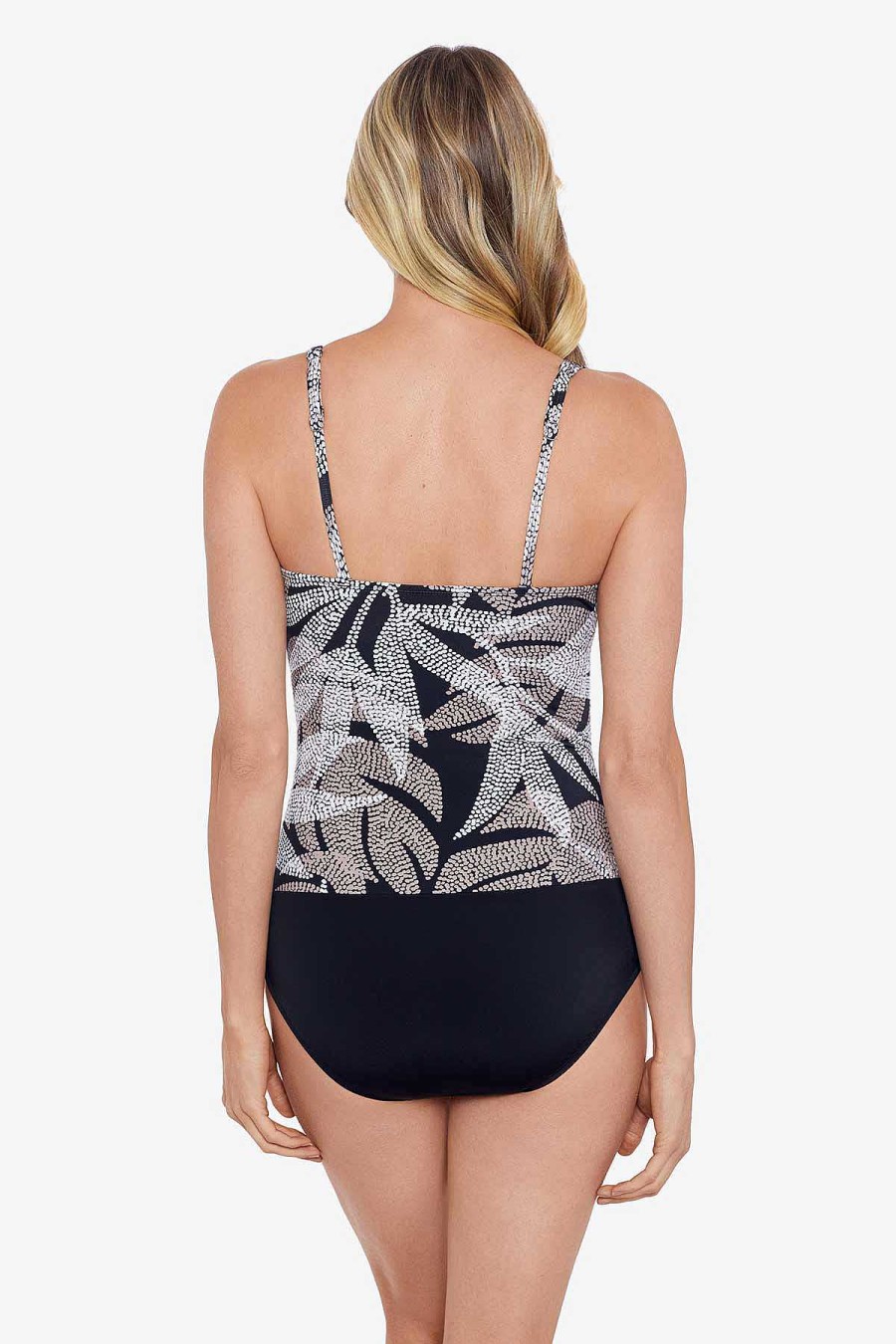 Swim Longitude | V-Neck Side Shirred Mio Dot Leaf Me Black