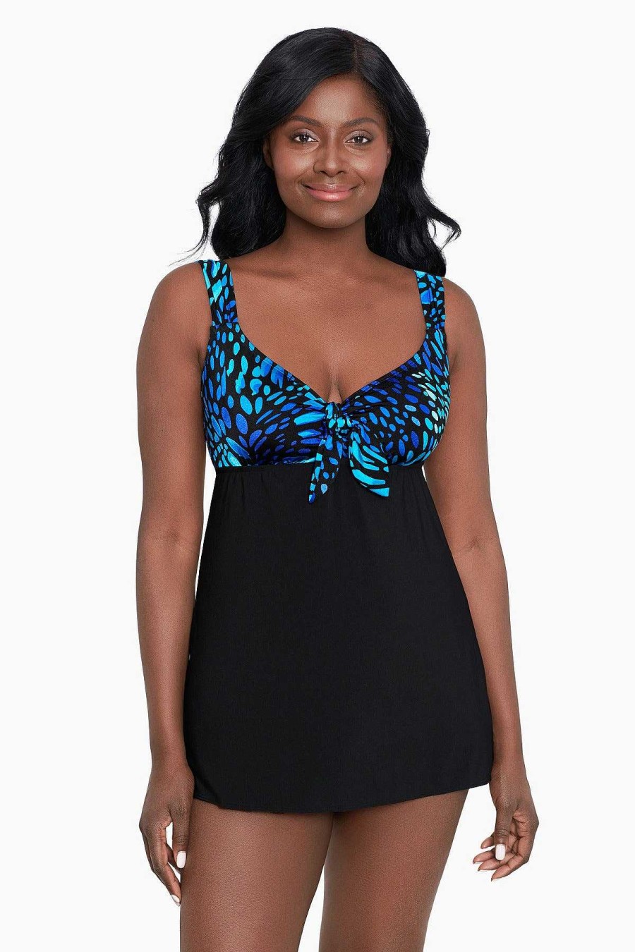 Swim Longitude | Plus Size Tie Front Swim Dress Sunshower Blue