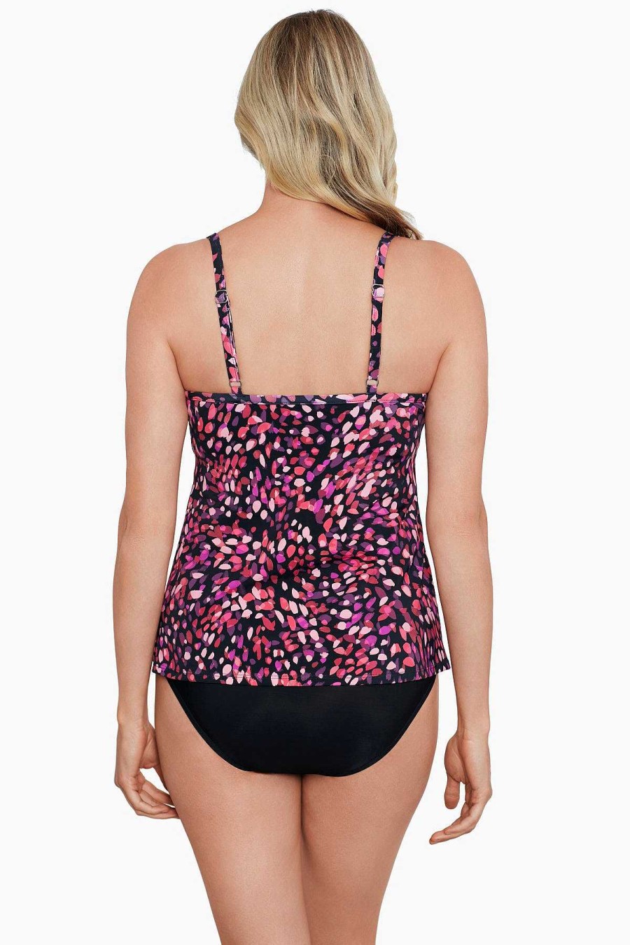 Swim Longitude | Knotted Flyaway Tankini Top Abstract Dot Black/Multi