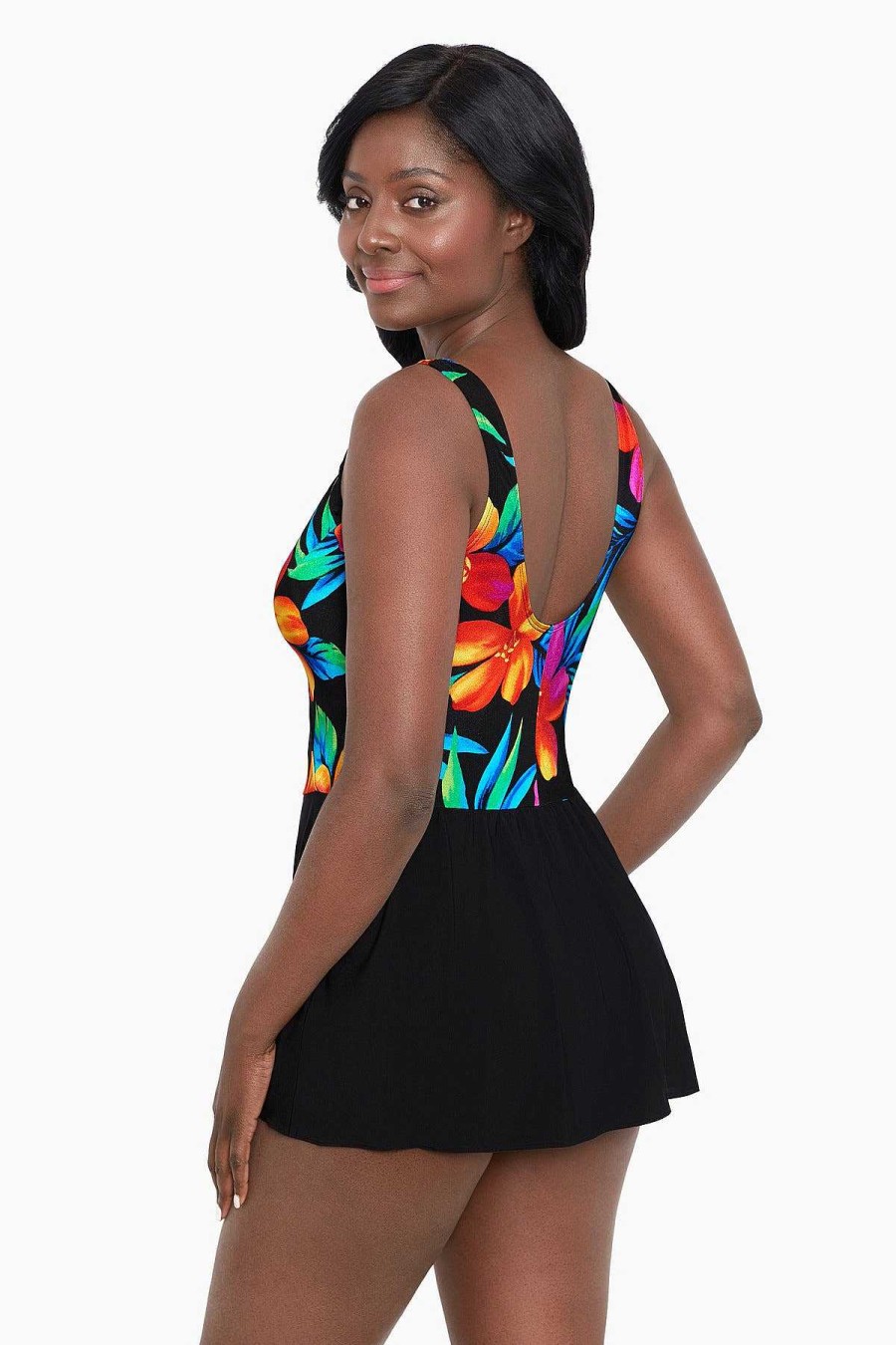 Swim Longitude | Plus Size Mock Surplice Swim Dress Cayenne Multi