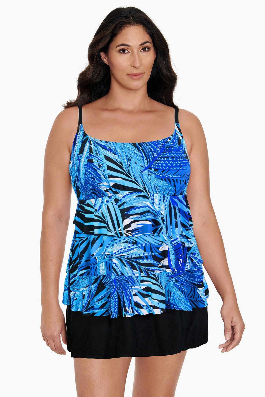 Swim Longitude | Ruffle Faux Skirtini W/ Pockets Long Torso One Piece Swimsuit Jungle Boogie Turquoise