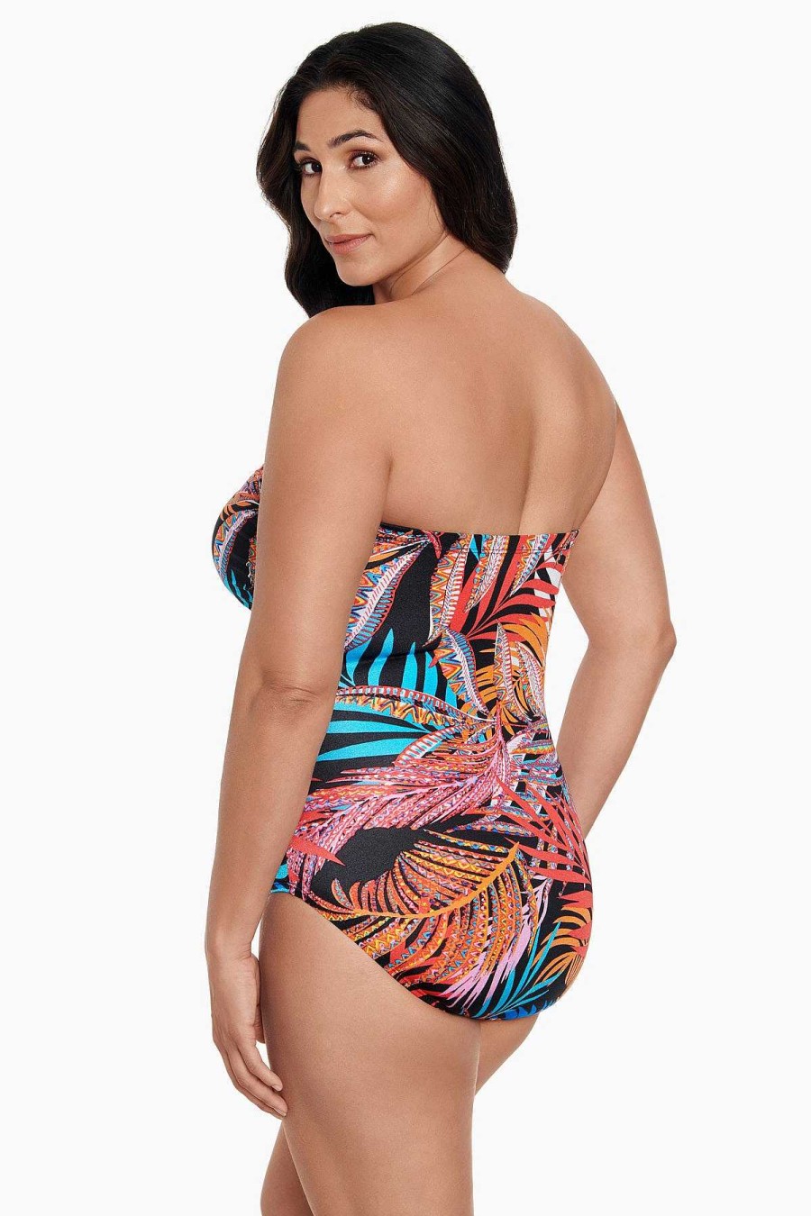 Swim Longitude | Side Shirred Bandeau Long Torso One Piece Swimsuit Jungle Boogie Multi